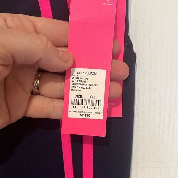New Lilly Pulitzer Weekender High Rise 26" Leggings True Navy Pink Stripe - Picture 3 of 7